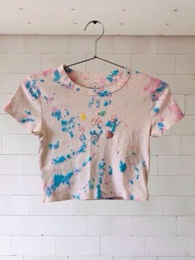 PS / LA Upcycled Tie dye and  Embroidered Baby Tee XS